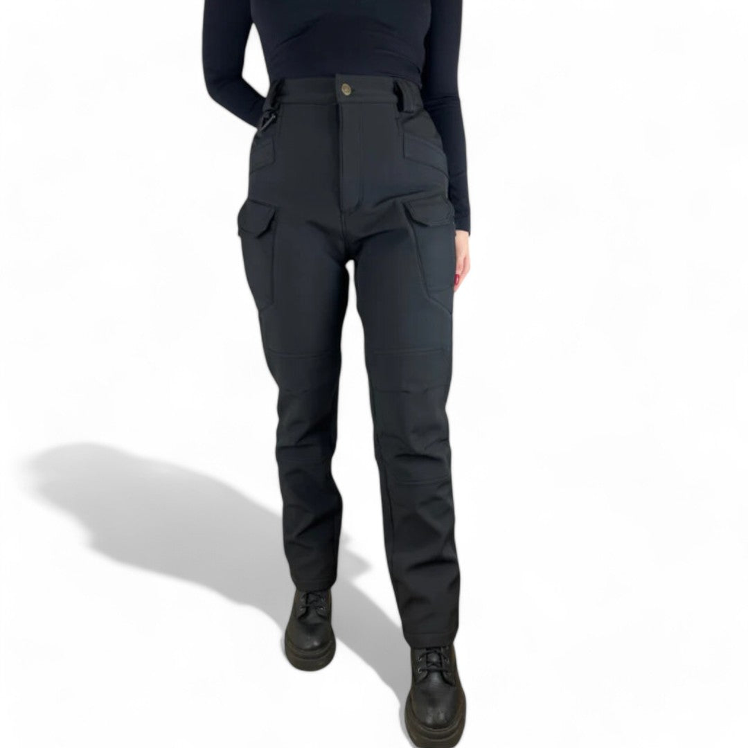 Svarta Utility Fleece Pants med fleecefoder, flera cargofickor och vindtätt stretchtyg