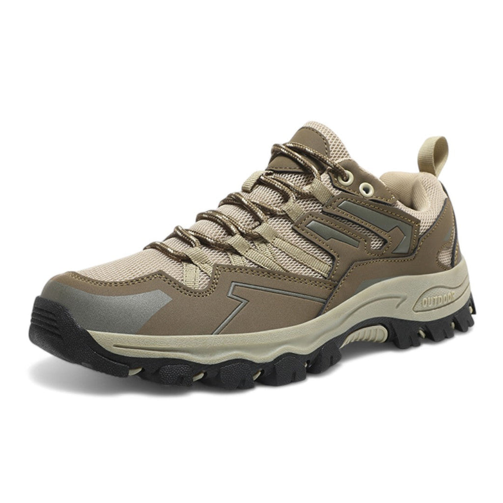 Low Ortho Hiking Shoes em bege e castanho com malha respirável e sola de TPU aderente