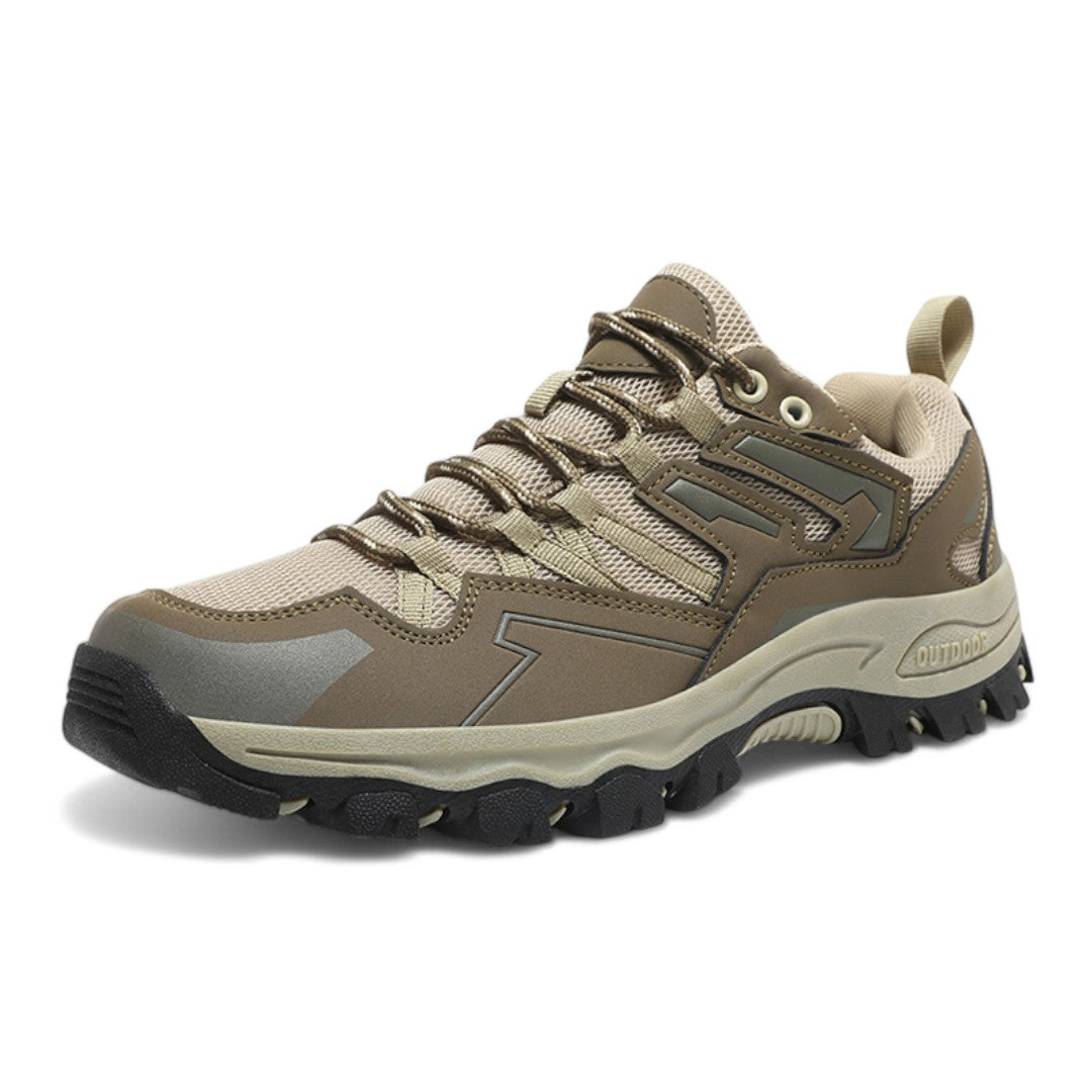 Low Ortho Hiking Shoes em bege e castanho com malha respirável e sola de TPU aderente