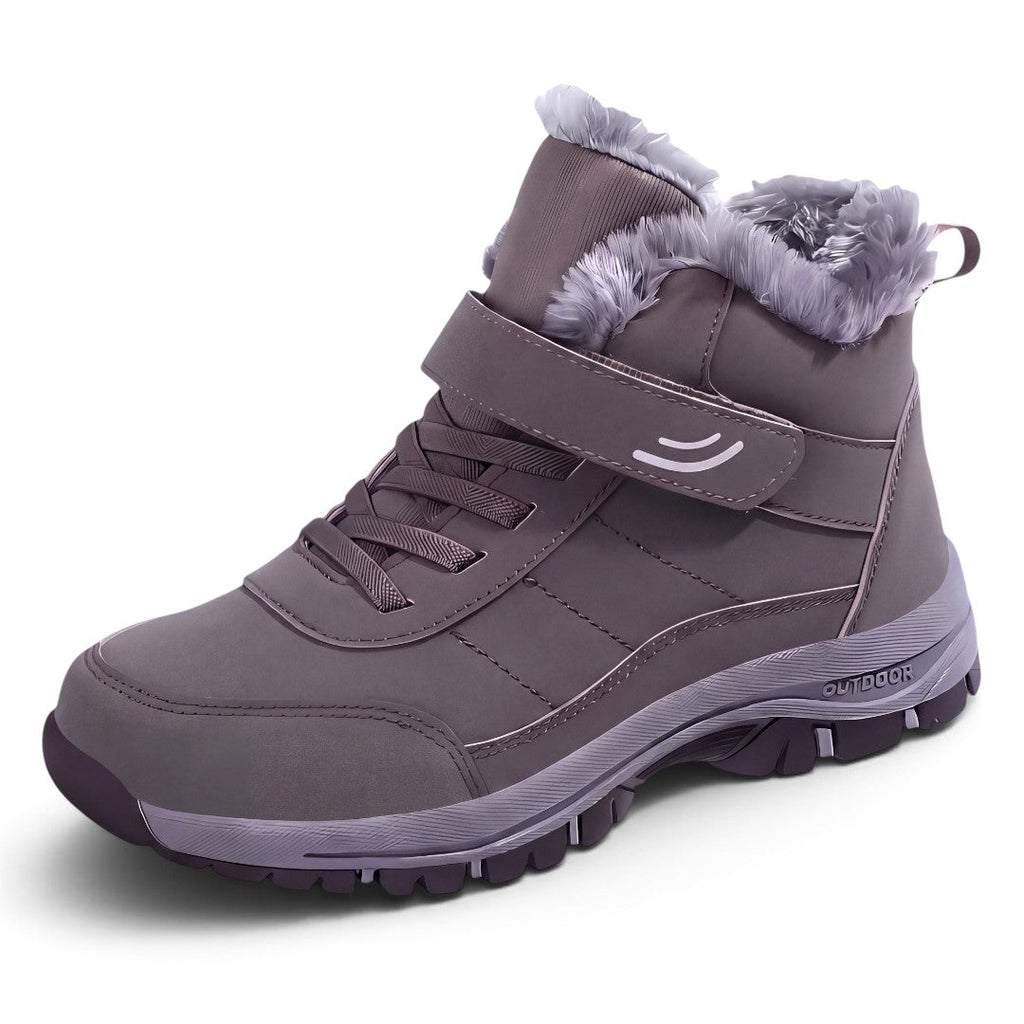 Grå Warm Comfort Shoes med mjukt foder, vattentåligt ovanmaterial och kardborreband