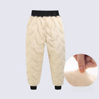 Kids' Fleece Pants i cremevitt med quiltad struktur och svarta resårmuddar