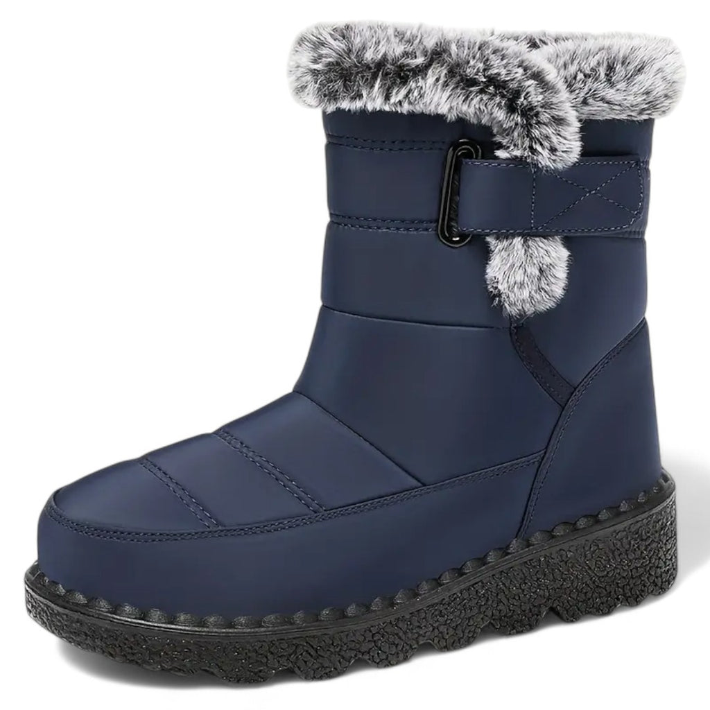 Marinblå Waterproof Comfort Boots med fuskpälskant, flanellfoder och halkfri gummisula