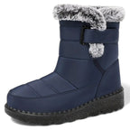 Marinblå Waterproof Comfort Boots med fuskpälskant, flanellfoder och halkfri gummisula