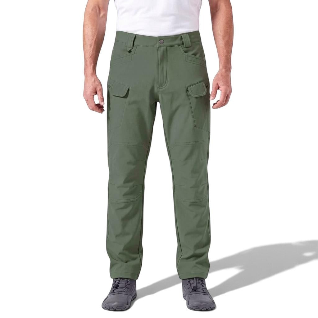 Olivgröna Utility Fleece Pants med flera cargofickor i vindtätt och vattenavvisande tyg