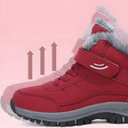 Warm Comfort Shoes vermelhos com forro macio, fecho de velcro e sola antiderrapante