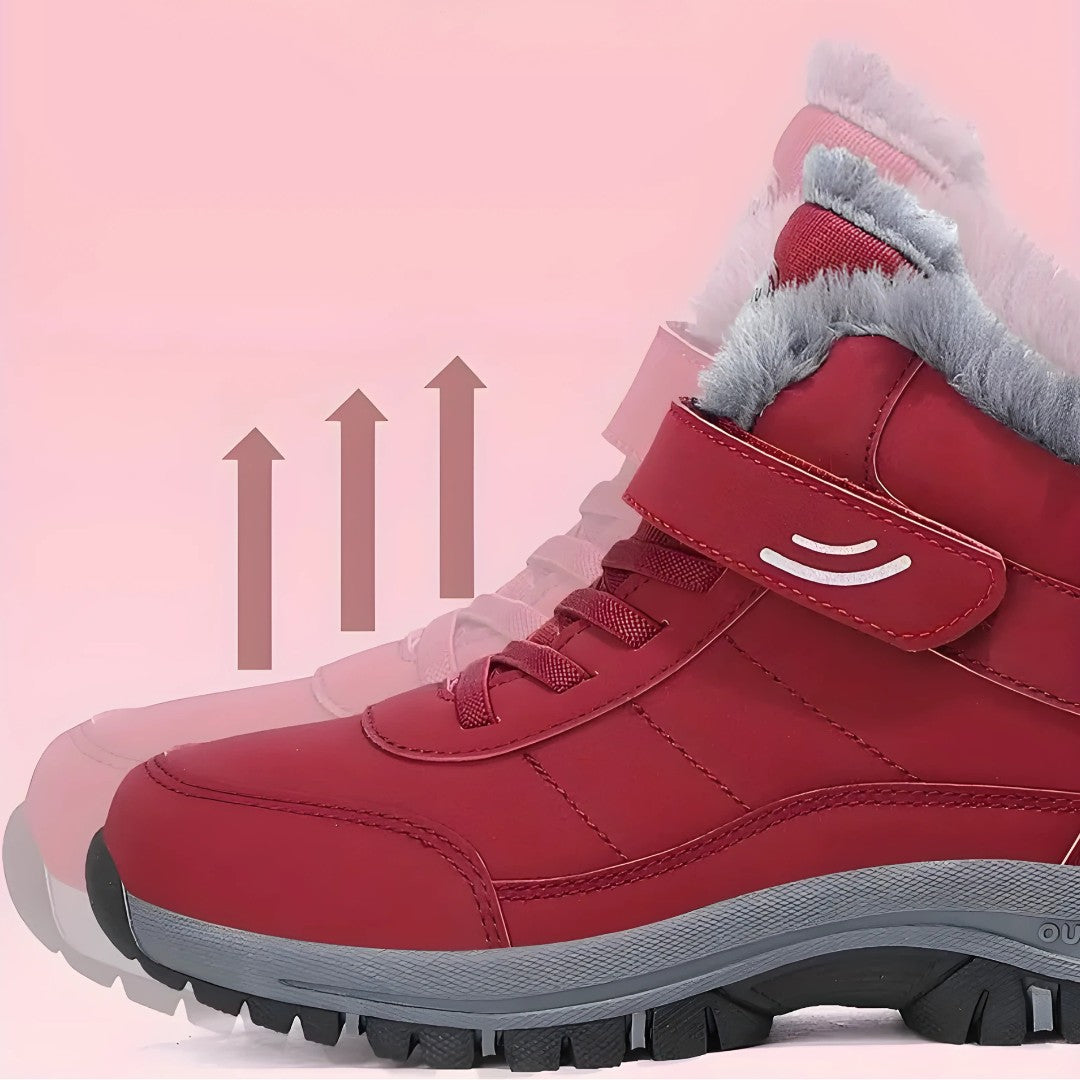 Warm Comfort Shoes vermelhos com forro macio, fecho de velcro e sola antiderrapante