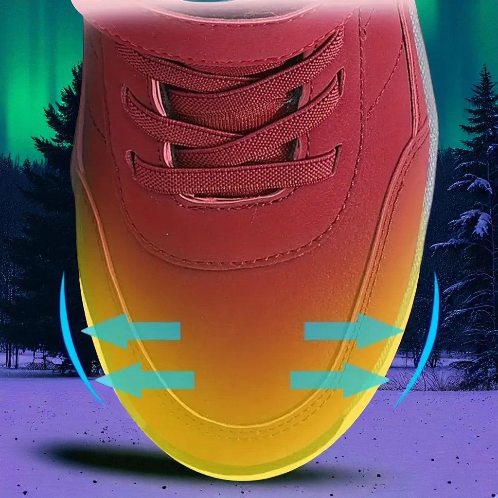 Warm Comfort Shoe vermelho com forro macio, parte superior repelente à água e sola antiderrapante