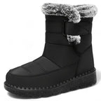 Svarta Waterproof Comfort Boots med fuskpälskant, flanellfoder och halkfria gummisulor