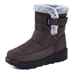 Waterproof Comfort Boots marroni con bordo in pelliccia sintetica, fodera in flanella e suola in gomma antiscivolo