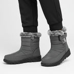 Waterproof Comfort Boots grigi con bordo in pelliccia sintetica, calda fodera in flanella e suole in gomma antiscivolo