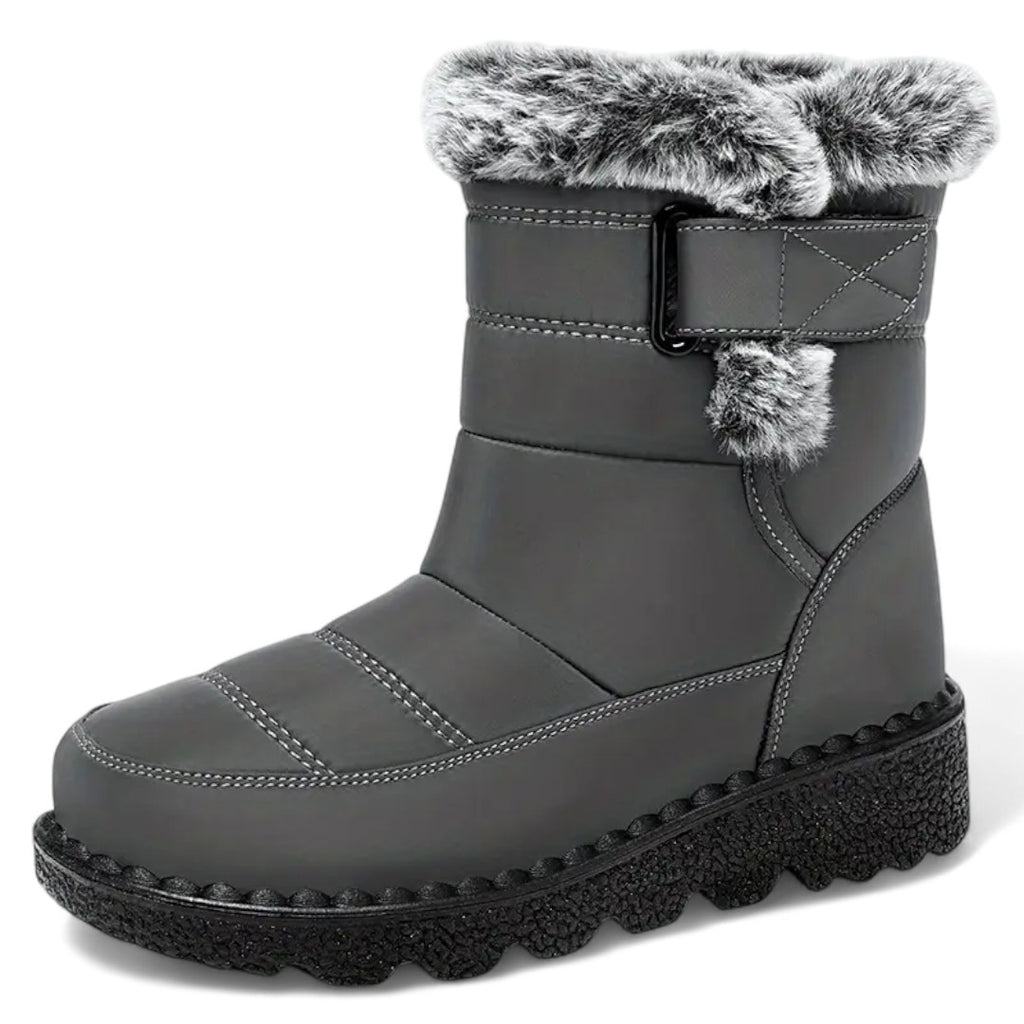 Waterproof Comfort Boots grigi con bordo in pelliccia sintetica, fodera calda e suola in gomma antiscivolo