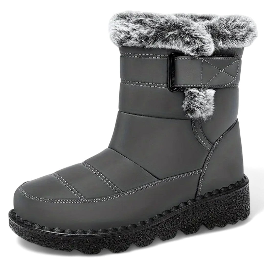 Waterproof Comfort Boots grigi con bordo in pelliccia sintetica, fodera calda e suola in gomma antiscivolo