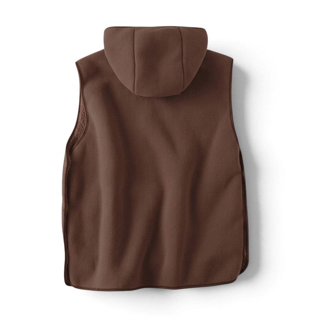 Sherpa Hoodie Vest i brun set bagfra