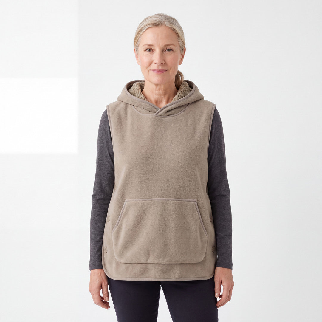 Sherpa Hoodie Vest til dame i beige