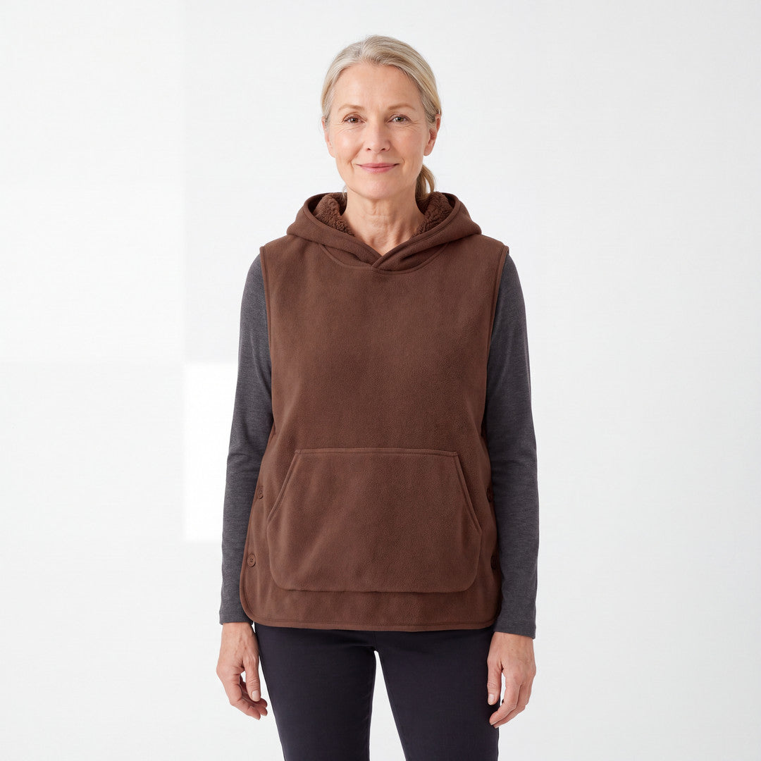 Sherpa Hoodie Vest dam i brun